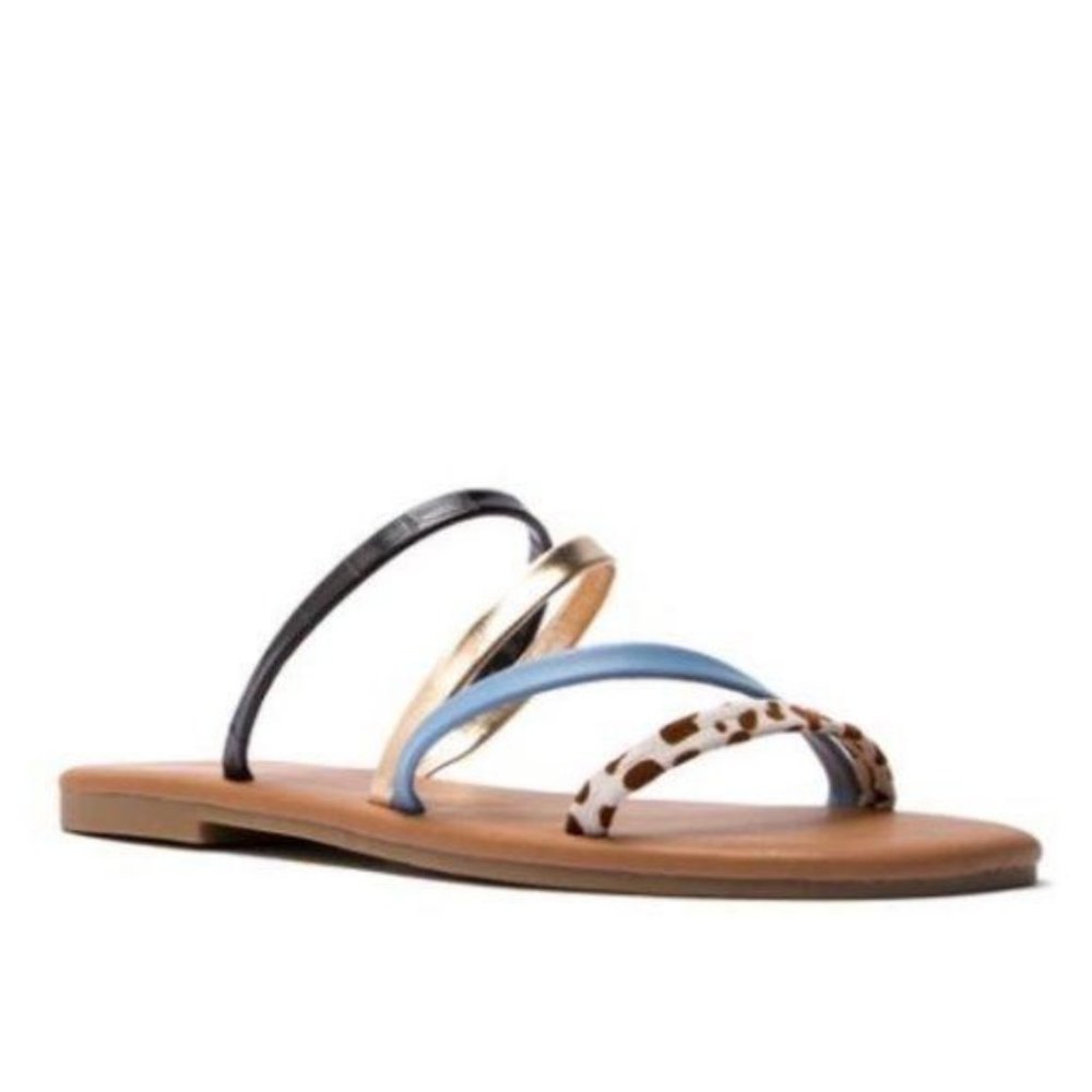 Strappy Slide Sandals in Cow Print - Picture 2 of 5
